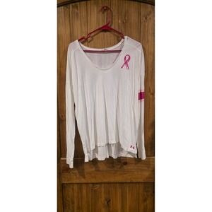 Under Armour T-Shirt Womens L White Pink Long Sleeve Scoop Neck Outdoor Comfort